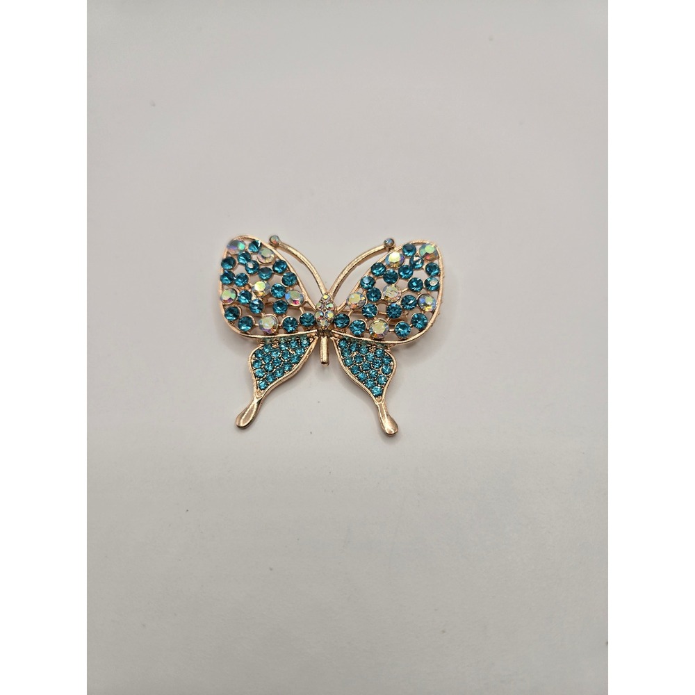 Rose Gold Tone Turquoise Blue AB Crystal Butterfly Brooch Pin Accessory
